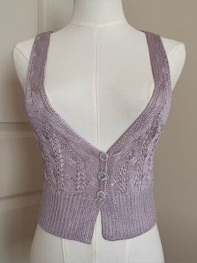 Free People Purple Cableknit Button Up Vest Womens Size S Boho Layering Piece